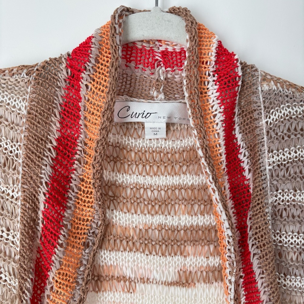 Curio New York Striped Open Front Long Knit Cardigan Sweater Medium - Picture 4 of 14